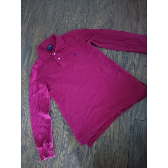 Ralph Lauren Polo red long sleeve shirt collard with 2 buttons boys size small 8 - Picture 1 of 4